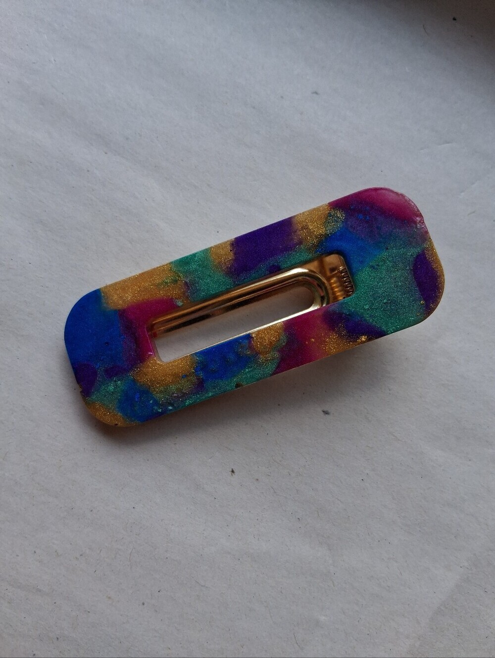 5/$25 Multicolor Resin Rectangle Hair Clip - Gold Accent